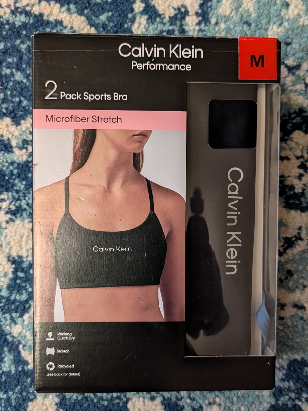 Calvin Klein Performance 2-Pack Microfiber Stretch Sports Bra - Black Medium Nib